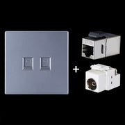 Modulo di rete pass-through schermato CAT.6, pannello a doppia porta + pass-through schermato + presa TV, Dual Ports Panel+Shielded Pass-through+TV Socket