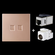 Modulo di rete pass-through schermato CAT.6, pannello a doppia porta + pass-through schermato + presa TV, Dual Ports Panel+Shielded Pass-through+TV Socket