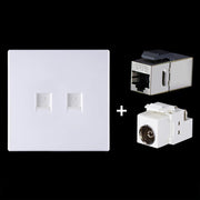 Modulo di rete pass-through schermato CAT.6, pannello a doppia porta + pass-through schermato + presa TV, Dual Ports Panel+Shielded Pass-through+TV Socket