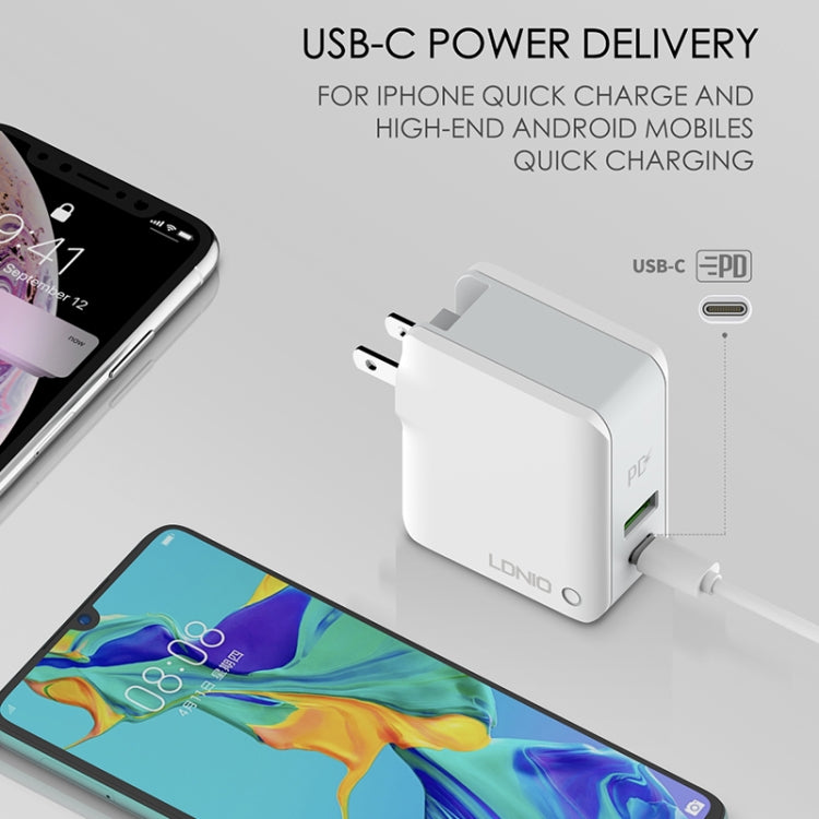 LDNIO A4403C 30W PD + Caricatore rapido da viaggio pieghevole con identificazione automatica con cavo a 8 pin da 1 m, spina AU, with 8 Pin Cable, 30W with 8 Pin Cable