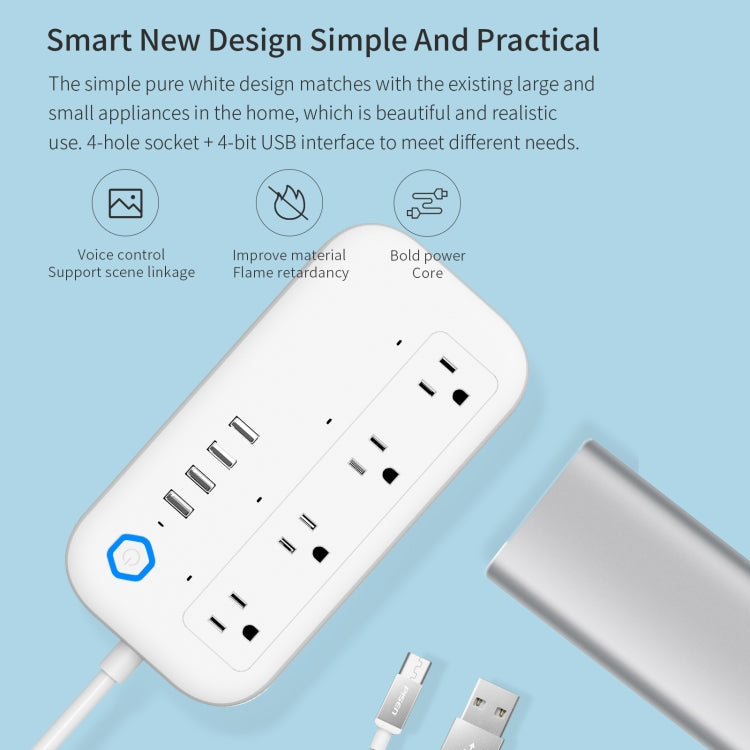 YPS11 Four Holes + 4 x Multi-Purpose WiFi Smart USB Power Strip, US Plug