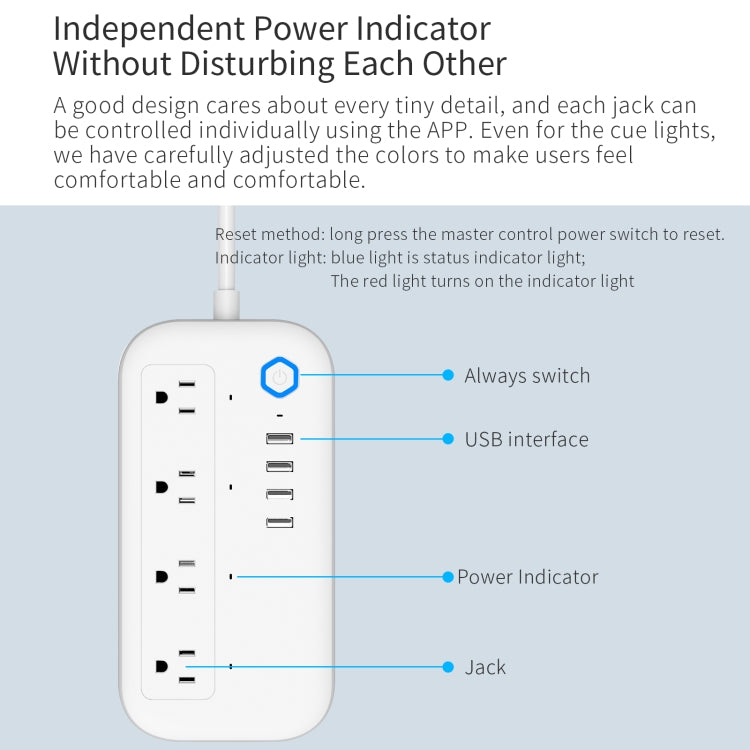 YPS11 Four Holes + 4 x Multi-Purpose WiFi Smart USB Power Strip, US Plug