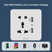 Universal standard wall socket with 2 USB ports