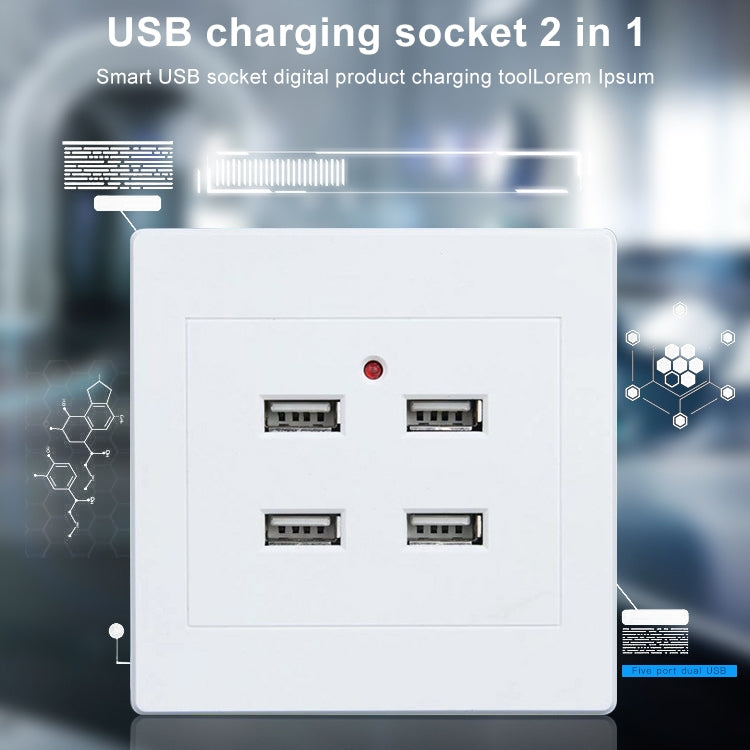 4 Port USB Wall Charger Adapter Dock Station Power Socket Panel 5V 3.1A Input 36V, 4 Ports USB 2.0