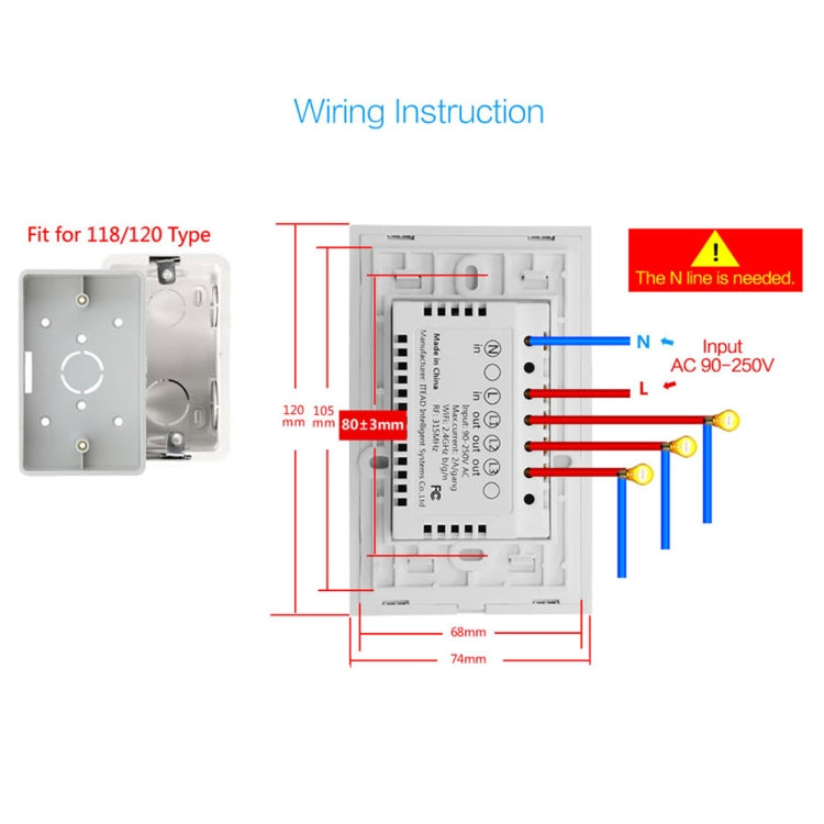 Interruttore a parete smart touch 1 gruppo 2A vetro temperato