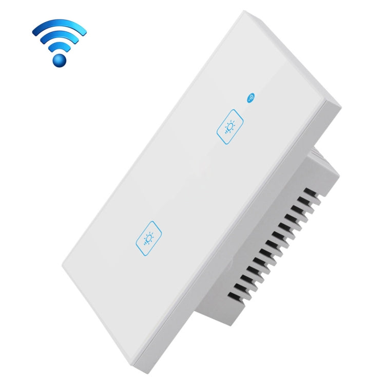 WS-US-02 EWeLink APP and Touch Control 2A 2 Gang Tempered Glass Panel Smart Wall Switch AC 90V-250V US Socket, 2 Gangs