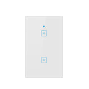 WS-US-02 EWeLink APP and Touch Control 2A 2 Gang Tempered Glass Panel Smart Wall Switch AC 90V-250V US Socket, 2 Gangs