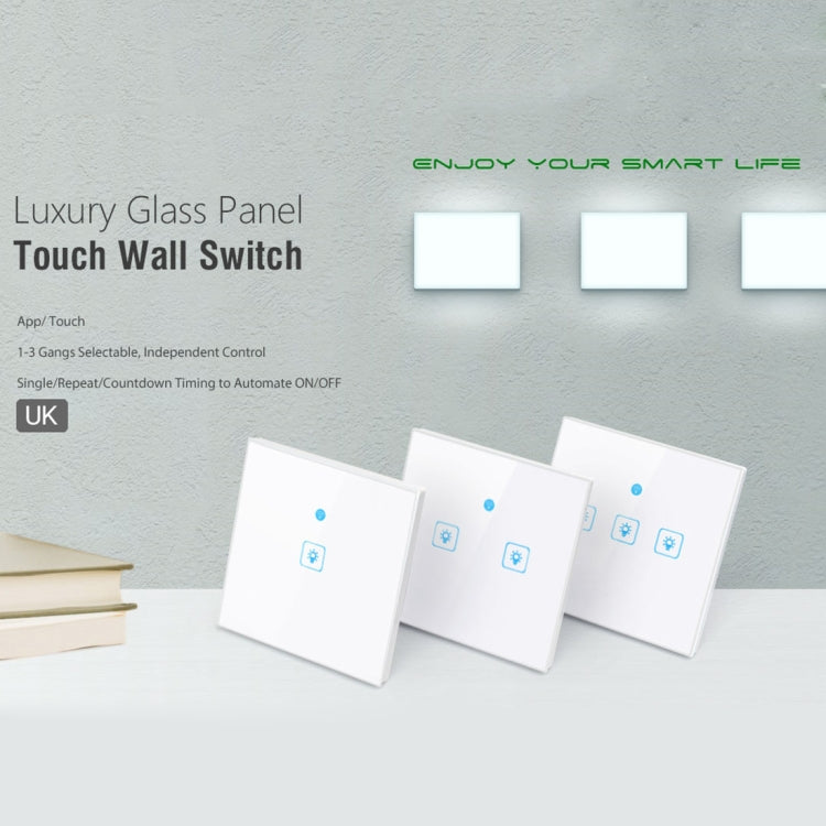 WS-UK-02 EWeLink APP and Touch Control 2A 2 Gang Tempered Glass Panel Smart Wall Switch AC 90V-250V UK Socket 2 Gangs