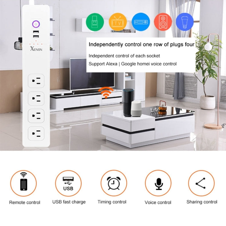 2 USB Ports + 4 US Jack Sockets Smart Power Socket with WiFi Remote Control Works with Alexa and Google Home, Cable Length: 1.5m, AC 110-240V, US Plug, 4xUSB + 3xUS Plug(US Plug)