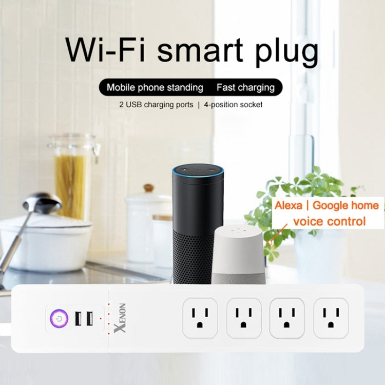 2 porte USB + 4 prese US Jack Presa di alimentazione intelligente con telecomando WiFi Funziona con Alexa e Google Home, Lunghezza cavo: 1,5 m, CA 110-240 V, Spina USA, 4xUSB + 3xUS Plug(US Plug)