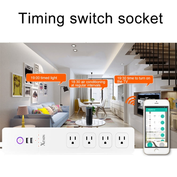 2 USB Ports + 4 US Jack Sockets Smart Power Socket with WiFi Remote Control Works with Alexa and Google Home, Cable Length: 1.5m, AC 110-240V, US Plug, 4xUSB + 3xUS Plug(US Plug)