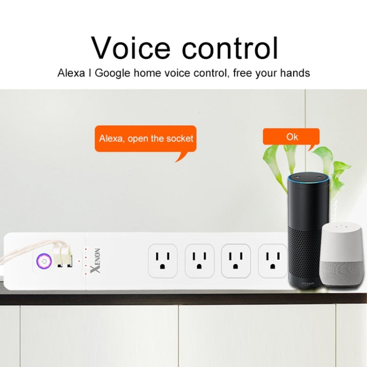 2 porte USB + 4 prese US Jack Presa di alimentazione intelligente con telecomando WiFi Funziona con Alexa e Google Home, Lunghezza cavo: 1,5 m, CA 110-240 V, Spina USA, 4xUSB + 3xUS Plug(US Plug)