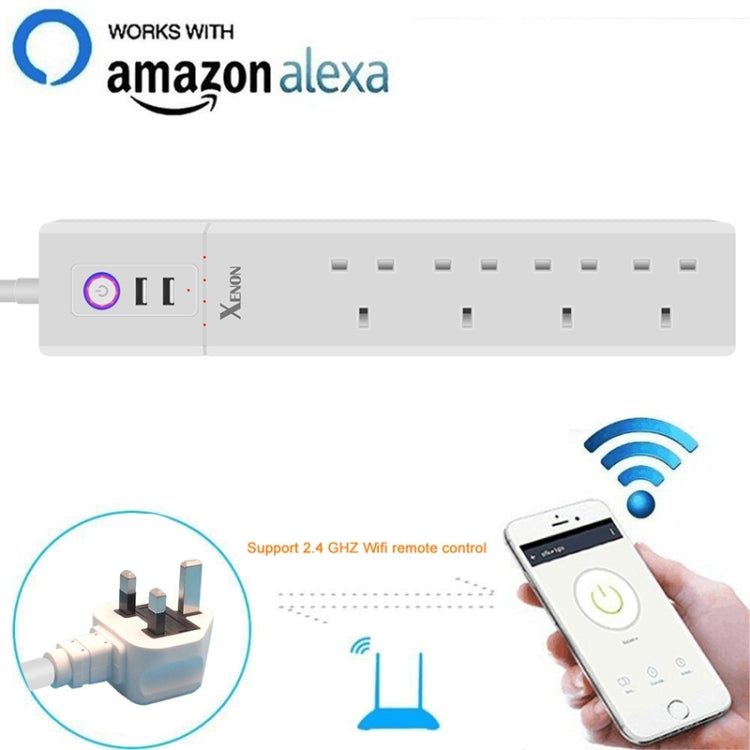 2 porte USB + 4 prese jack UK Presa di alimentazione intelligente con telecomando WiFi Funziona con Alexa e Google Home, Lunghezza cavo: 1,8 m, CA 90-265 V, presa UK, 4xUSB + 3xUK Plug(UK Plug)