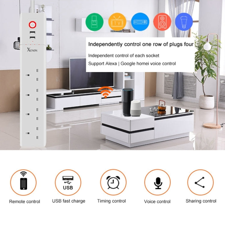 2 USB Ports + 4 UK Sockets Smart Power Socket with WiFi Remote Control Works with Alexa and Google Home, Cable Length: 1.8m, AC 90-265V, UK Plug, 4xUSB + 3xUK Plug(UK Plug)