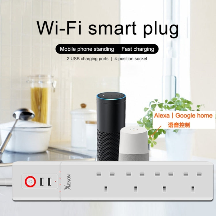 2 porte USB + 4 prese jack UK Presa di alimentazione intelligente con telecomando WiFi Funziona con Alexa e Google Home, Lunghezza cavo: 1,8 m, CA 90-265 V, presa UK, 4xUSB + 3xUK Plug(UK Plug)