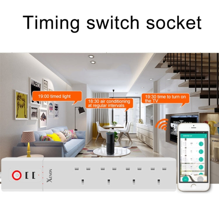 2 USB Ports + 4 UK Sockets Smart Power Socket with WiFi Remote Control Works with Alexa and Google Home, Cable Length: 1.8m, AC 90-265V, UK Plug, 4xUSB + 3xUK Plug(UK Plug)