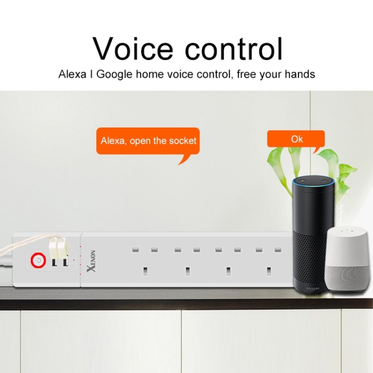 2 USB Ports + 4 UK Sockets Smart Power Socket with WiFi Remote Control Works with Alexa and Google Home, Cable Length: 1.8m, AC 90-265V, UK Plug, 4xUSB + 3xUK Plug(UK Plug)