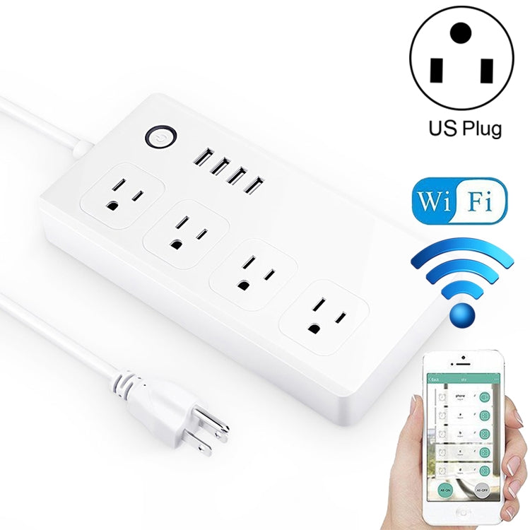 4 USB Ports + 4 US Jack Sockets Smart Power Socket with WiFi Remote Control Works with Alexa and Google Home, AC 110-240V, US Plug, 4xUSB + 4xUS Plug(US Plug)