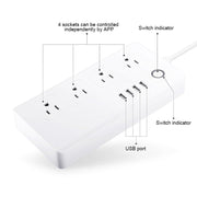 4 USB Ports + 4 US Jack Sockets Smart Power Socket with WiFi Remote Control Works with Alexa and Google Home, AC 110-240V, US Plug, 4xUSB + 4xUS Plug(US Plug)