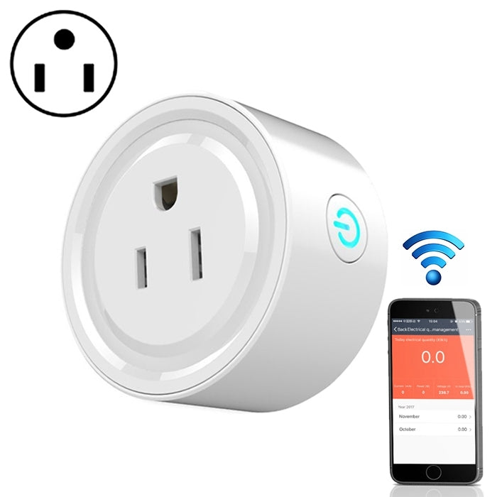 Mini spina WiFi intelligente 10A APP Temporizzazione del controllo remoto Controlla l'utilizzo dell'energia Presa intelligente Funziona con Alexa e Google Home, CA 110 V, spina americana, Round Shape