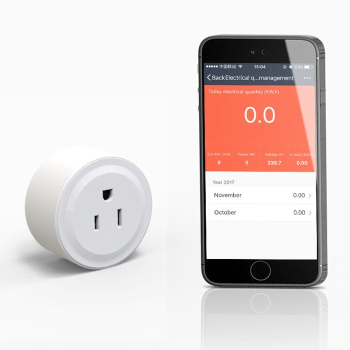 Mini spina WiFi intelligente 10A APP Temporizzazione del controllo remoto Controlla l'utilizzo dell'energia Presa intelligente Funziona con Alexa e Google Home, CA 110 V, spina americana, Round Shape