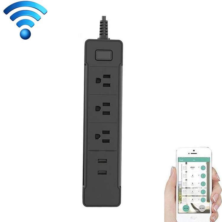 C198B 2 USB Ports + 3 US Outlets WiFi Smart Power Socket, Compatible with Alexa and Google Home, AC 110V-240V, US Plug, Black, White