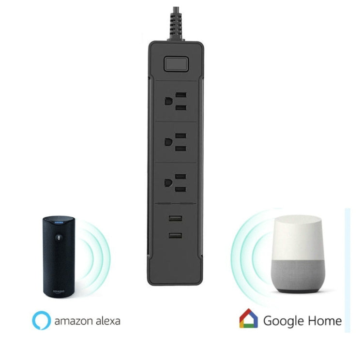 C198B 2 USB Ports + 3 US Outlets WiFi Smart Power Socket, Compatible with Alexa and Google Home, AC 110V-240V, US Plug, Black, White