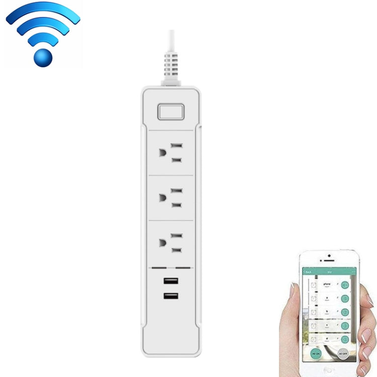 C198B 2 USB Ports + 3 US Outlets WiFi Smart Power Socket, Compatible with Alexa and Google Home, AC 110V-240V, US Plug, Black, White