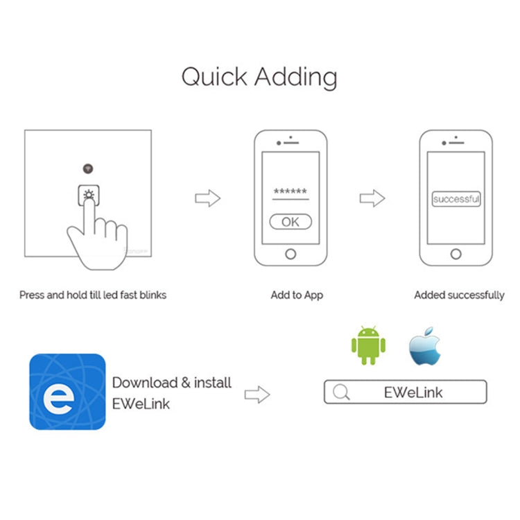 WS-EU-01 EWeLink APP and Touch Control 2A 1 Gang Smart Wall Switch with Tempered Glass Panel, AC 90V-250V, EU Plug, 1 Gang