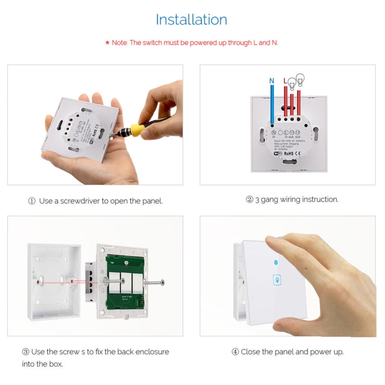 WS-EU-01 EWeLink APP and Touch Control 2A 1 Gang Smart Wall Switch with Tempered Glass Panel, AC 90V-250V, EU Plug, 1 Gang