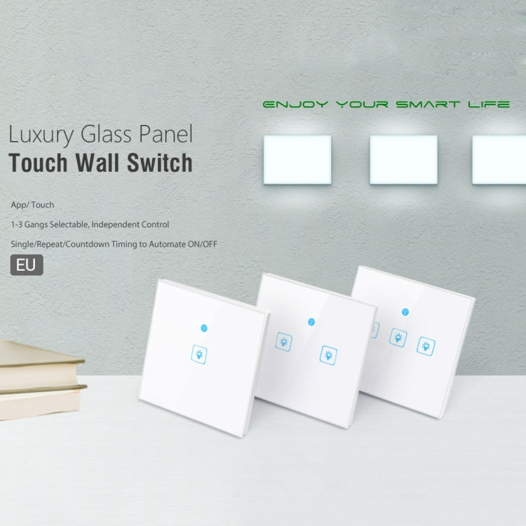 WS-EU-02 APP EWeLink e controllo touch 2A Interruttore intelligente a parete con pannello in vetro temperato a 2 bande, CA 90 V-250 V, spina UE, 2 Gangs