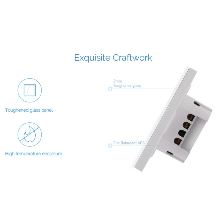 WS-EU-02 APP EWeLink e controllo touch 2A Interruttore intelligente a parete con pannello in vetro temperato a 2 bande, CA 90 V-250 V, spina UE, 2 Gangs