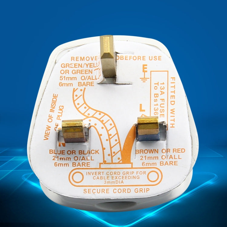 13A Three Pin Power Wiring Plug with Fuse Tube, UK Plug