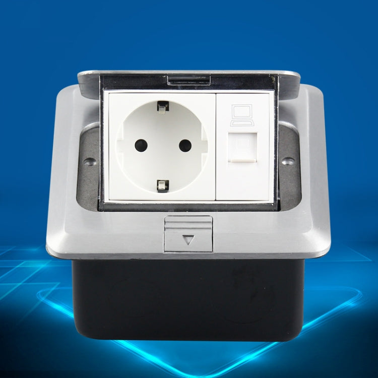 Pop-up Aluminum Alloy Hidden Computer Floor Socket with Bottom Cover Box, EU Plug