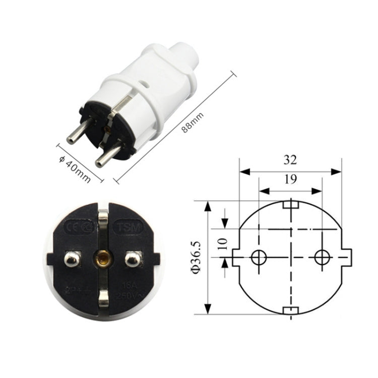 Detachable wiring power plug 16A, European plug