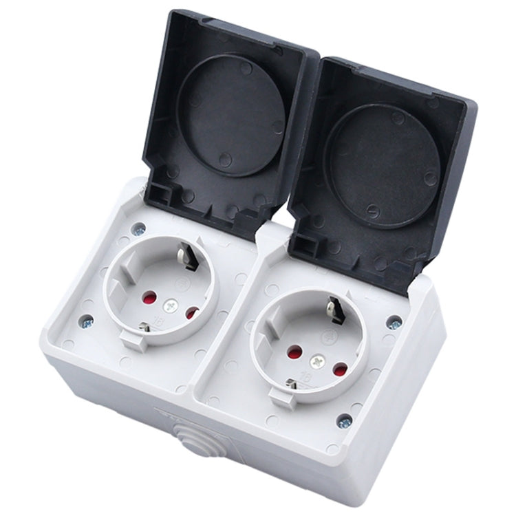 IP44 Waterproof Double Socket with Cover, European Plug