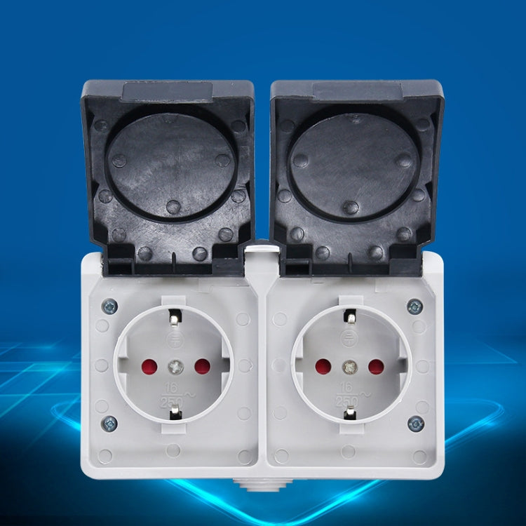 IP44 Waterproof Double Socket with Cover, European Plug