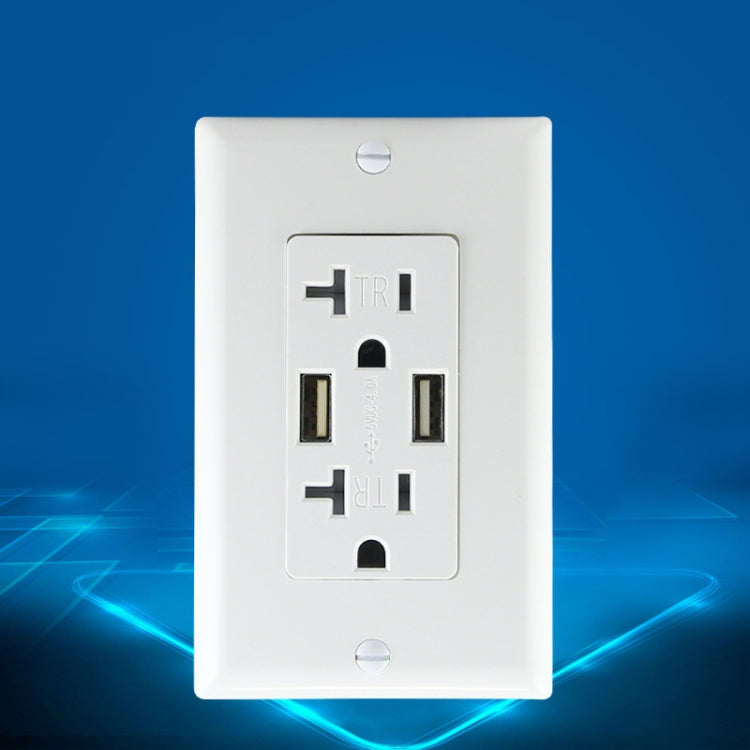 Dual USB PC Power Socket Switch, US Plug, White Square Socket with UL Leakage Protection 15A, 15A Leakage Protection