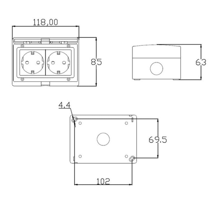 IP55 Waterproof Double Connection Outdoor Socket, European Plug