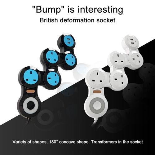 Charging Plug-in Wiring Board Creative Rotating Tow Board 13A Deformed Socket with USB, UK Plug, 3-Bit Socket, 3-Bit Socket with USB