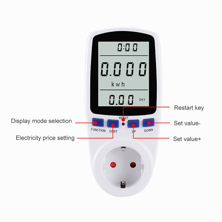 AC 230V 50Hz Max 16A Display LCD Contatore di energia Watt Volt Analizzatore di potenza di tensione Analizzatore automatico di energia elettrica Monitor di potenza, spina europea, AC 230V EU Plug