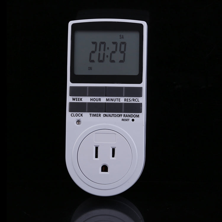 AC 120V Smart Home Plug-in Programmable LCD Display Clock 12/24 Hours Daylight Saving Time Function Changeable Timer Switch Socket, US Plug, AC 120V US Plug