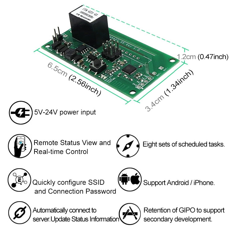 Sonoff SV 10A Single Channel WiFi Remote Timing Smart Relay Module Works with Alexa and Google Home, Support iOS and Android, DC 5V-24V, 5V-24V