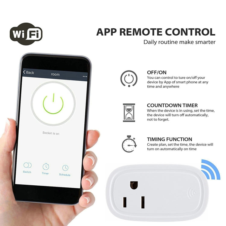 JH-G09U 15A 2.4GHz WiFi Control Hubless Smart Home Power Socket Works with Alexa and Google Home, AC 100-240V, US Plug, JH-G09U