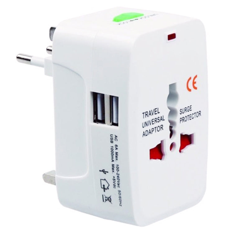 Convertitore universale da viaggio multifunzione 110-250 V con doppia interfaccia USB, spina EU / UK / US / AU