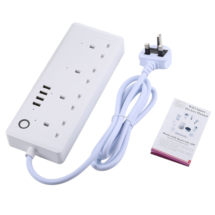 4 USB Ports + 4 UK Jack Sockets Max Output 13A WiFi Remote Control Smart Power Socket Works with Alexa and Google Home, AC 100-240V, UK Plug