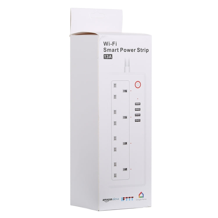 4 USB Ports + 4 UK Jack Sockets Max Output 13A WiFi Remote Control Smart Power Socket Works with Alexa and Google Home, AC 100-240V, UK Plug