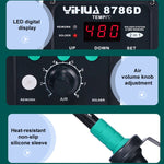 YIHUA 8786D 2 in 1 AC 220V Display LED Pistola ad aria calda a temperatura regolabile + Stazione di saldatura e Saldatore, 8786D