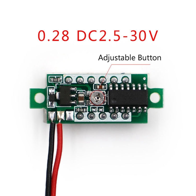 10pcs 0.28 inch 2-wire Adjustable Digital Voltage Meter, Color Light Display, Measuring Voltage: DC 2.5-30V