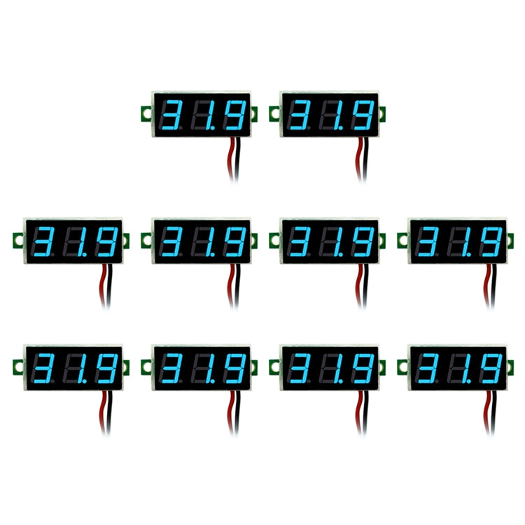 Misuratore di tensione digitale regolabile da 10 pezzi da 0,28 pollici a 2 fili, display con luce a colori, tensione di misurazione: DC 2,5-30 V